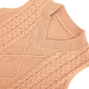 Cable Knit Sweater Vest Womens S V-Neck‎ Pullover Preppy Cozycore Cottage Chunky